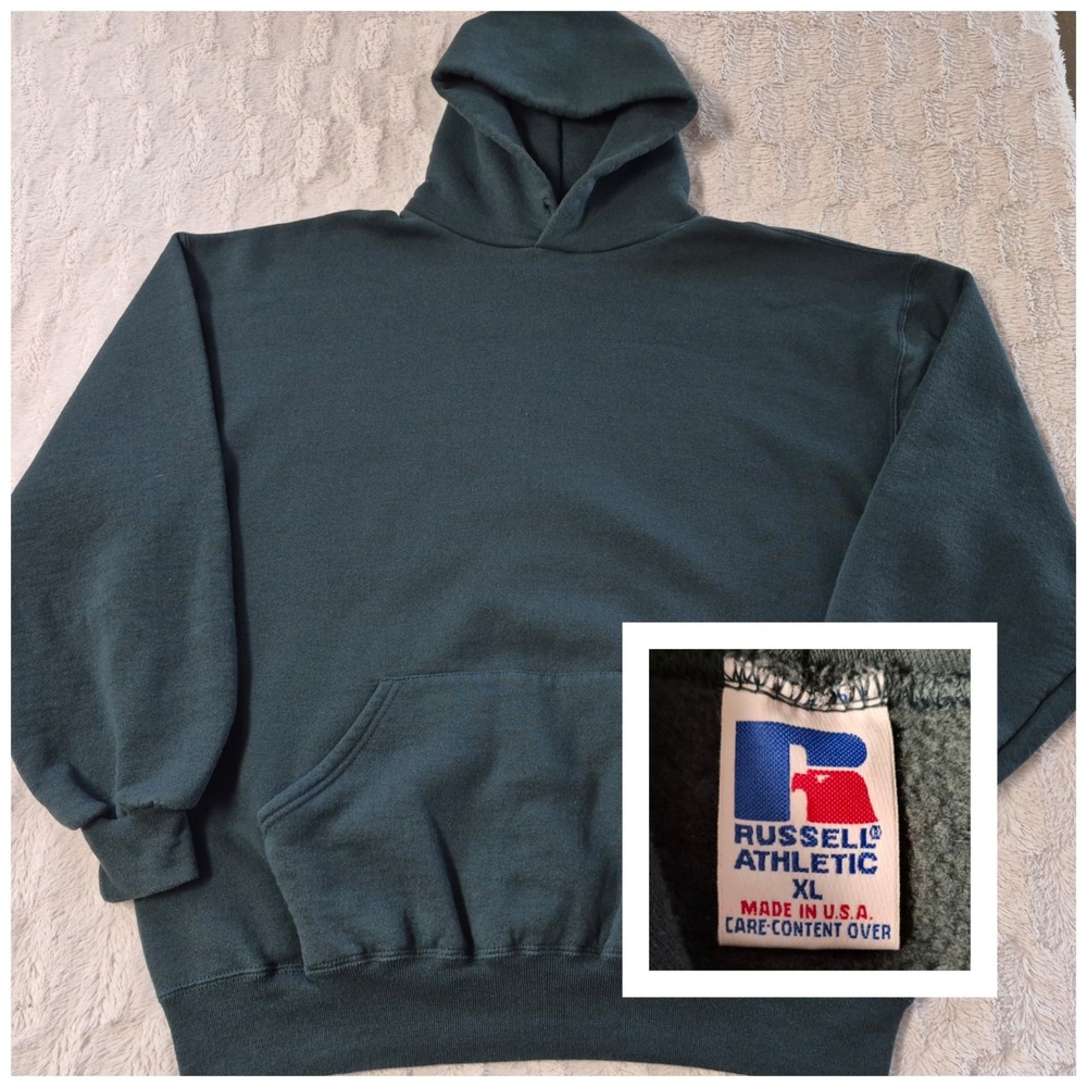 Vintage Russell Athletic Hoodie Sweatshirt Green Men's XL Pullover Made In USA